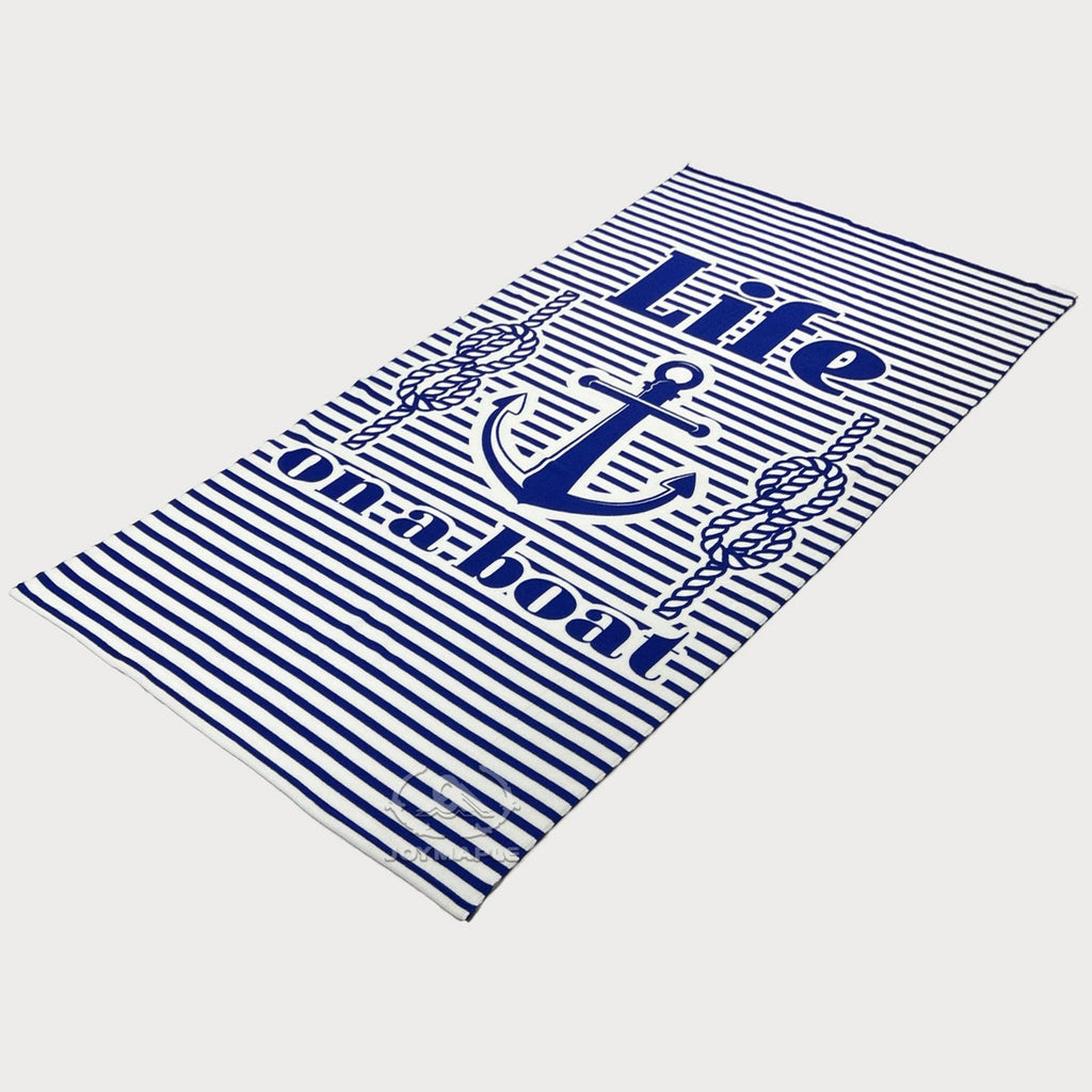 Microfiber Striped Anchor Print Beach Towel